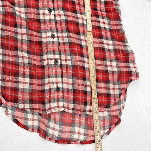 Band of Gypsies Womens Top Small Red Plaid Button Front Roll Sleeve Sheer Shirt - Picture 7 of 8